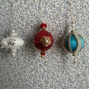 VTG, Beaded, Push Pin, Sequined, Christmas Ornaments, Handmade , Set of 3
